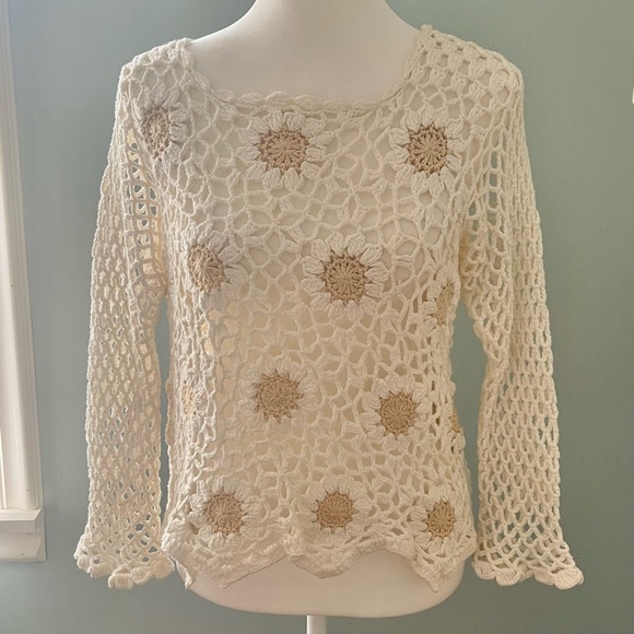 Handmade Crochet Top Small Granny Square Sheer Vintage Grandma Cottagecore Fairy - Picture 2 of 12